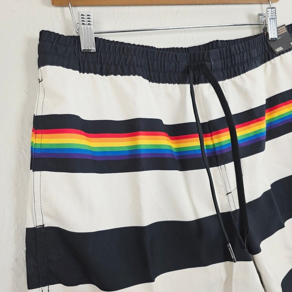 Vans Pride Collection Rainbow Striped Volley Swim Shorts Black Cream Medium NWT - Picture 6 of 11